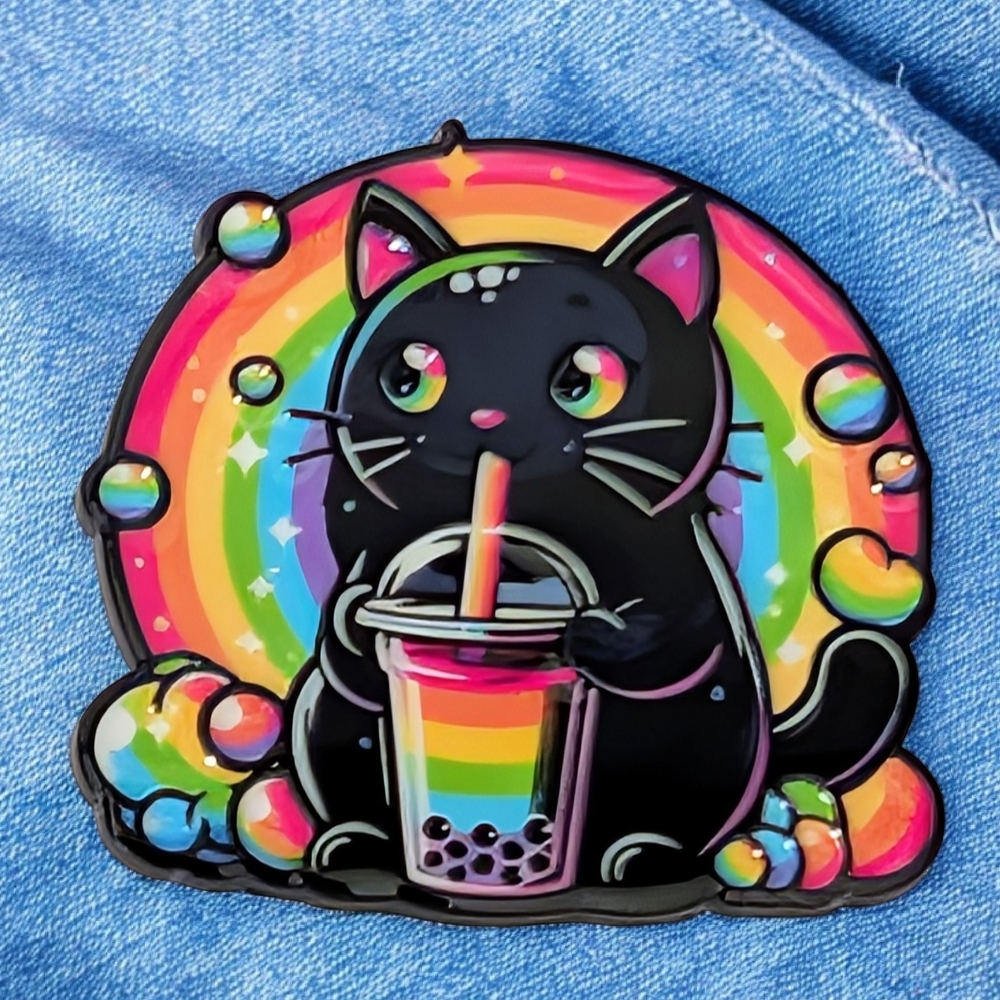 Rainbow Cat Bubble Tea Enamel Pin